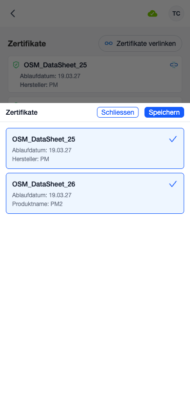 Fenêtre d'association de certificats