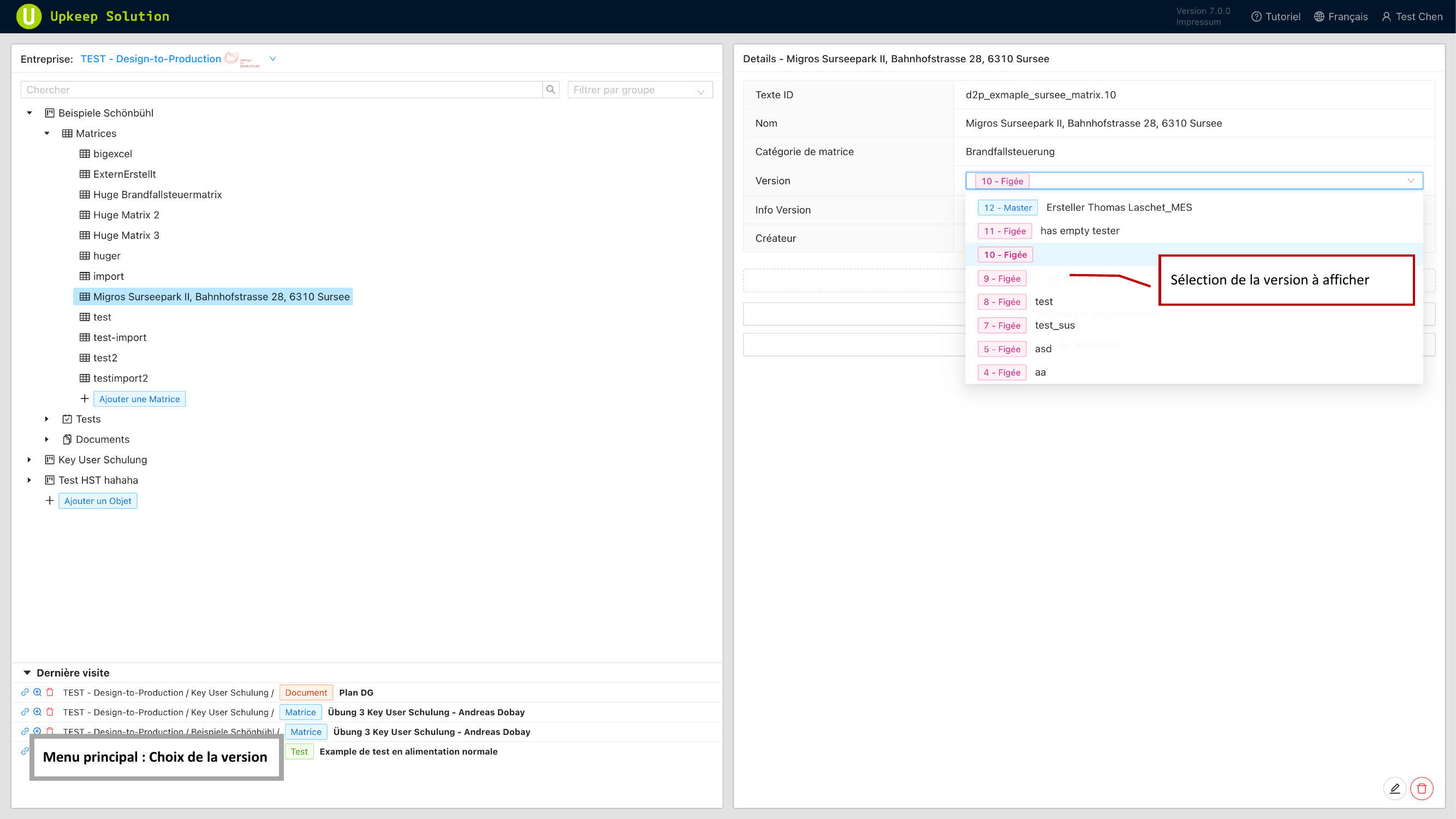 Versions de la matrice