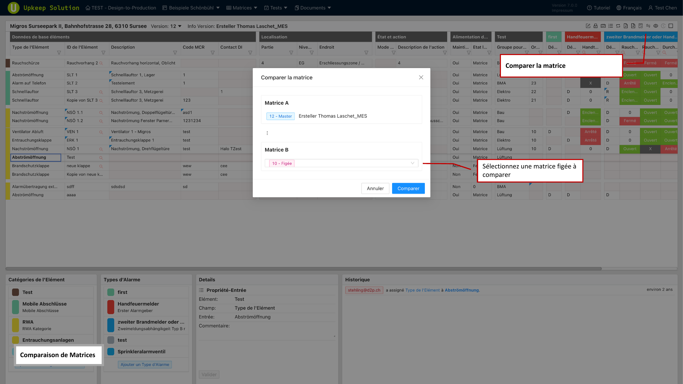 Boite de dialogue de comparaison