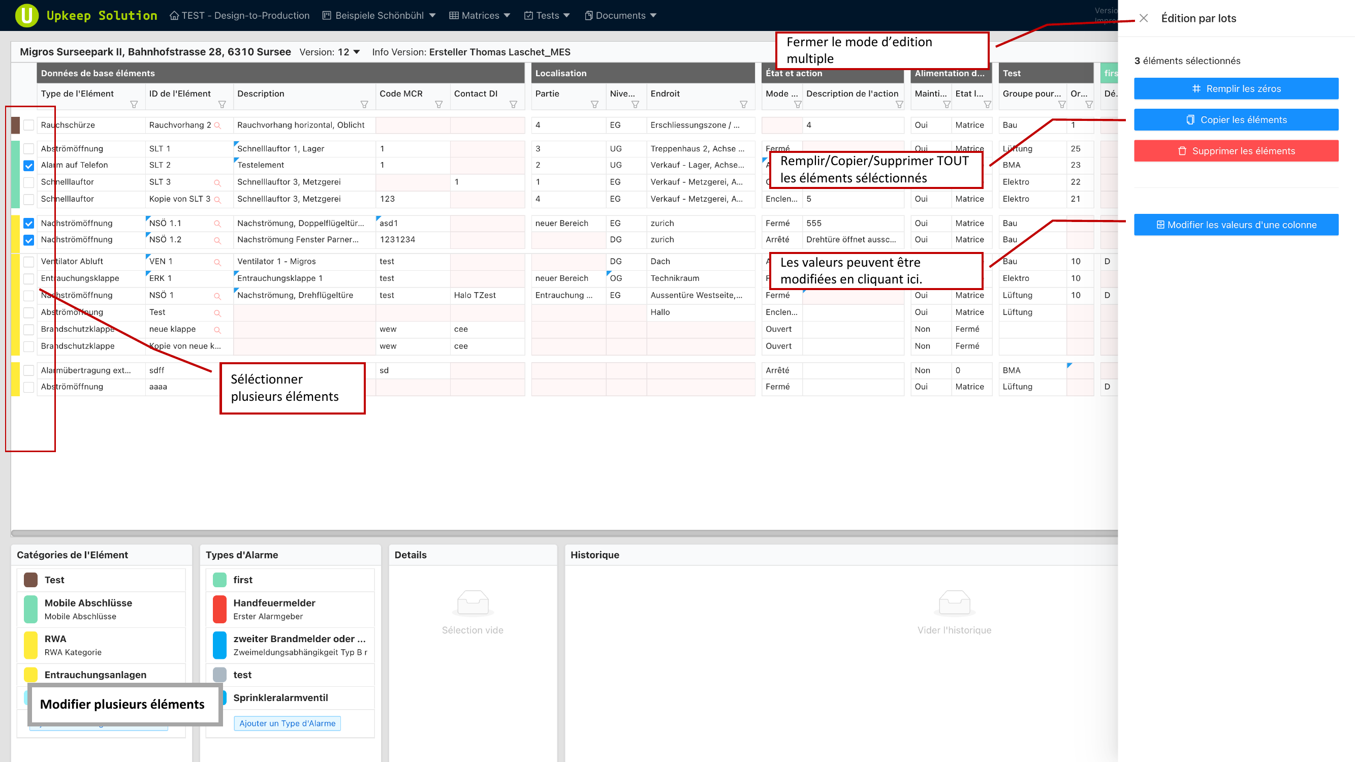 Panneau de selection