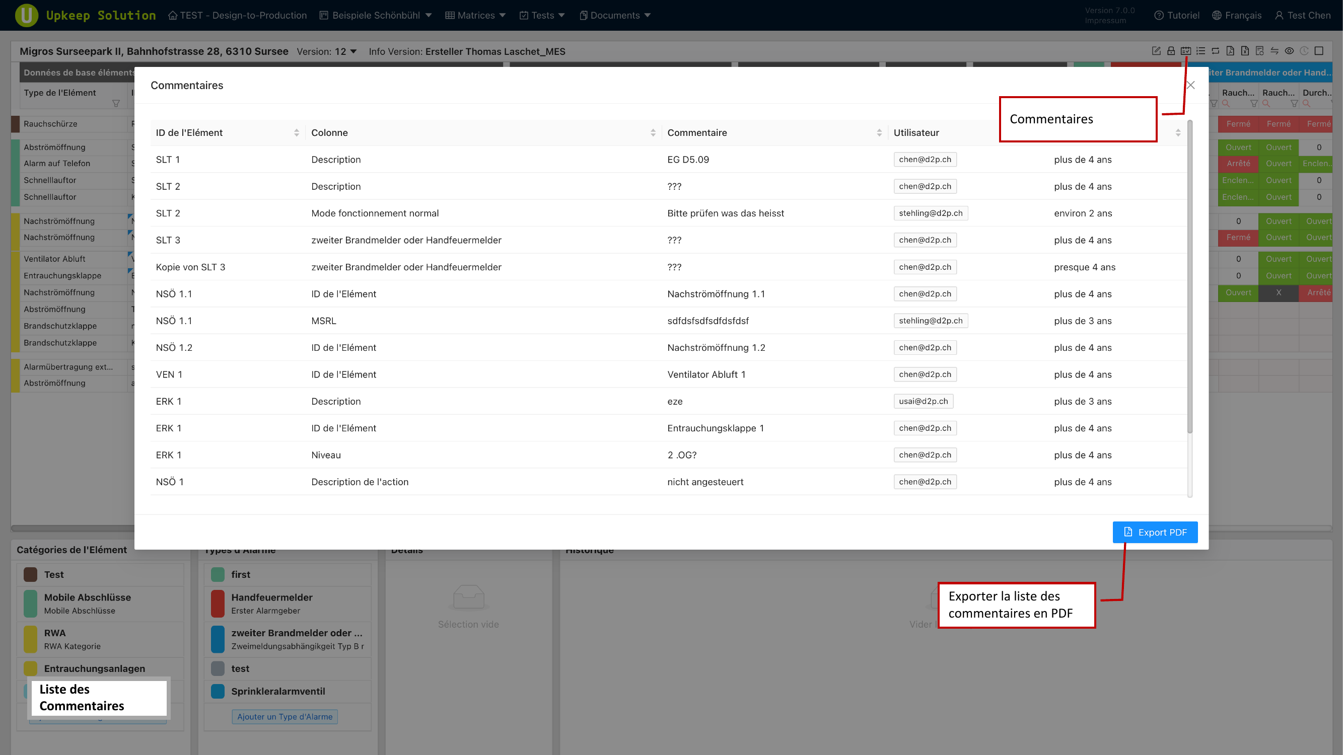 Liste de commentaires
