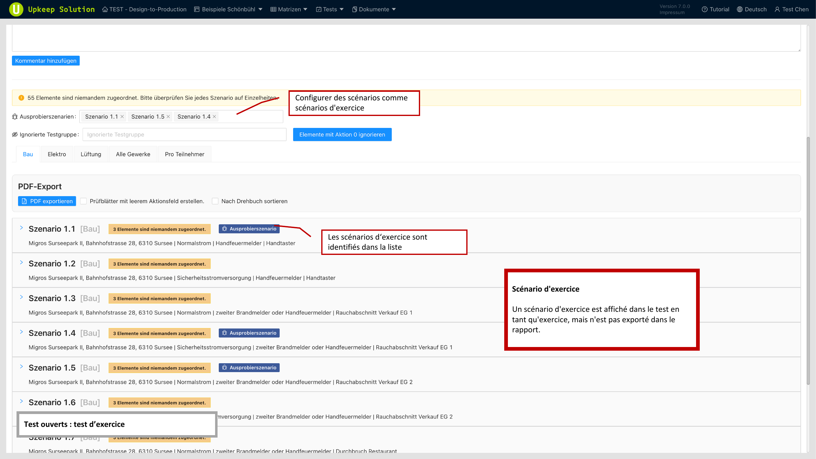 Scenarios d'entrainement