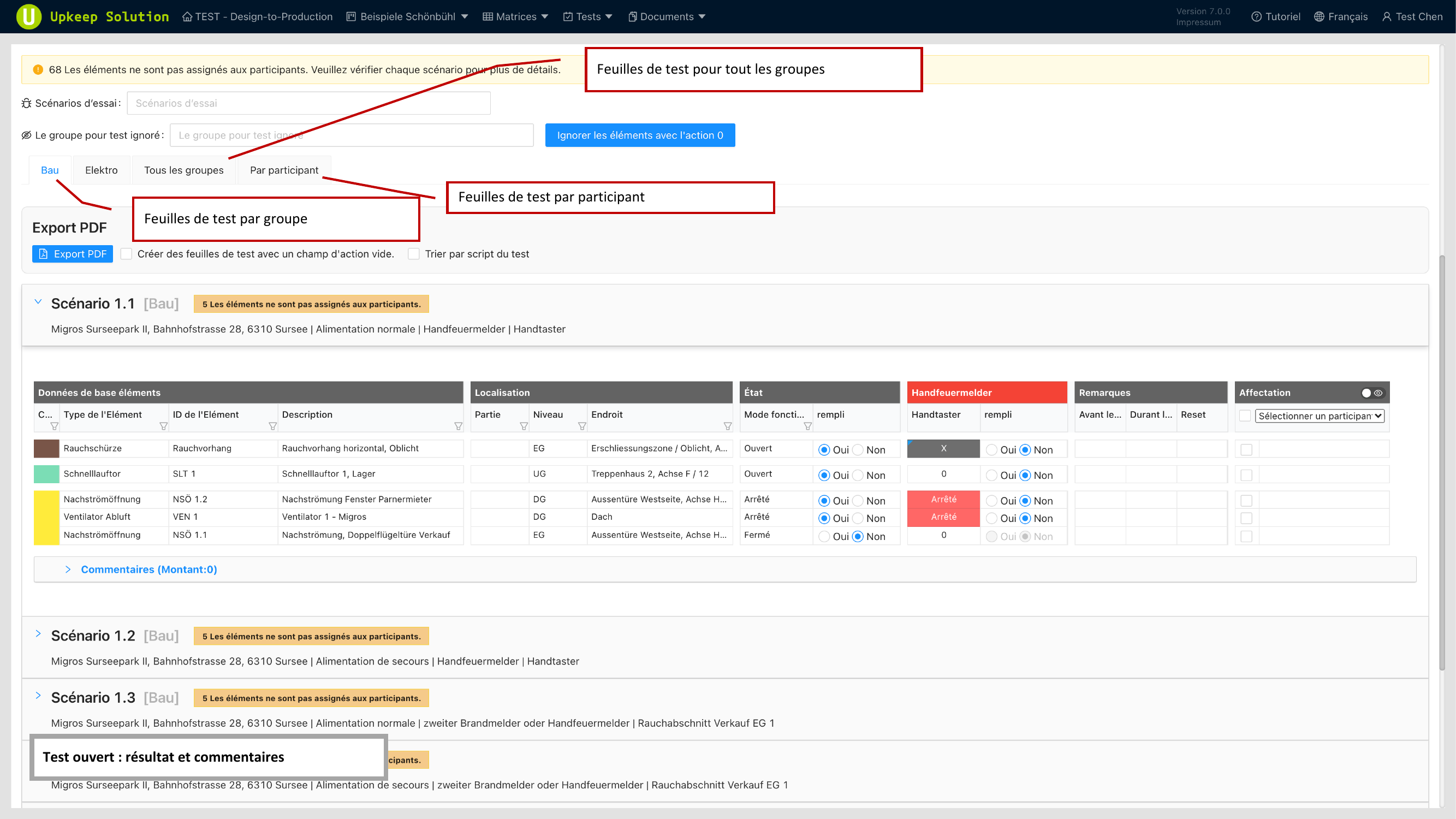 Vue detaillee des resultats