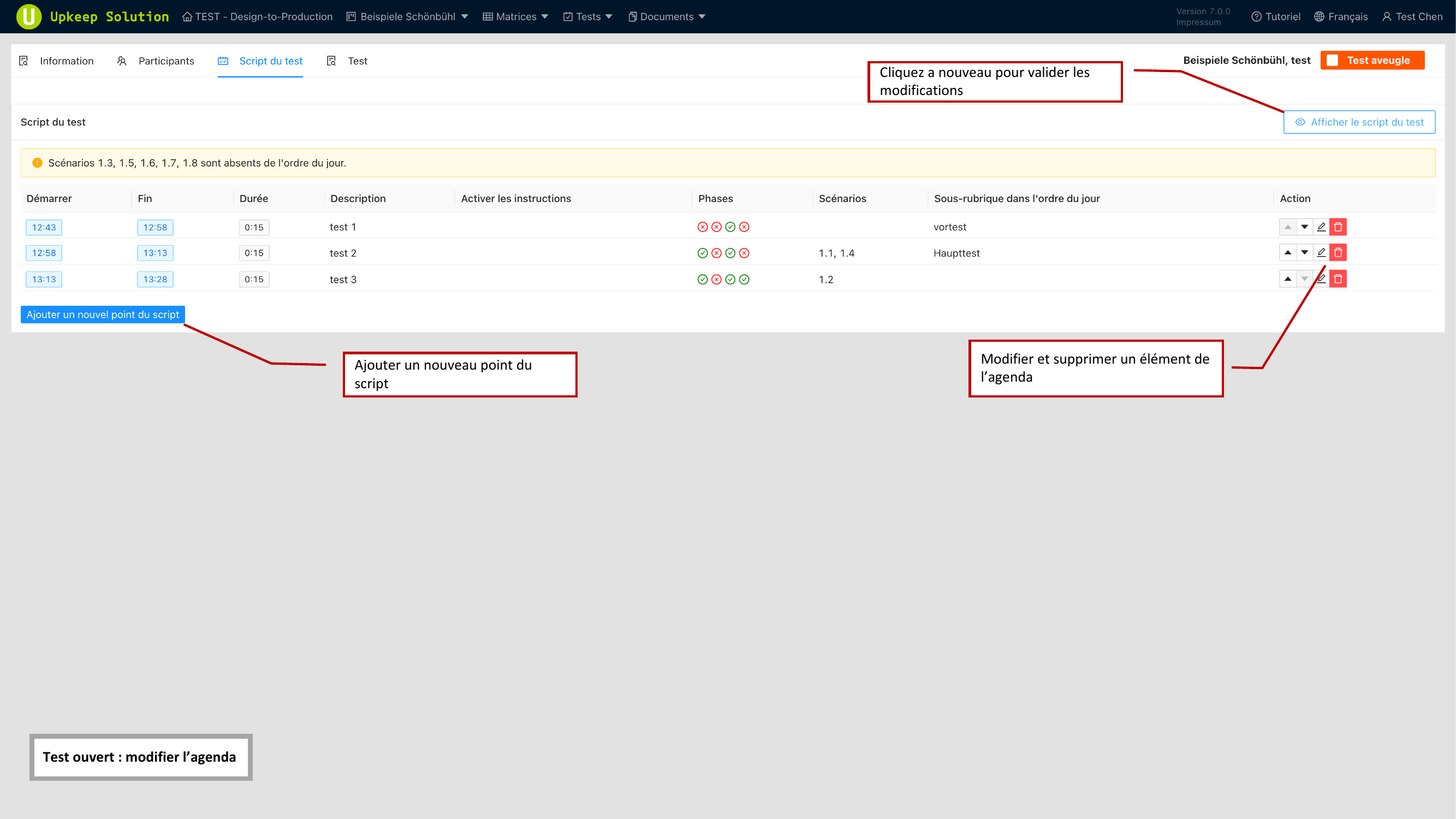 Editeur du scenario de deroulement