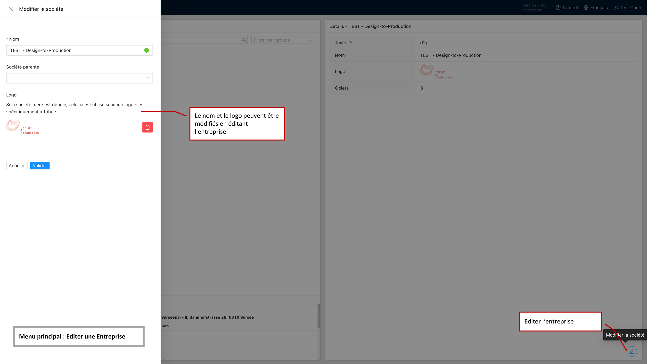 Modifier une entreprise