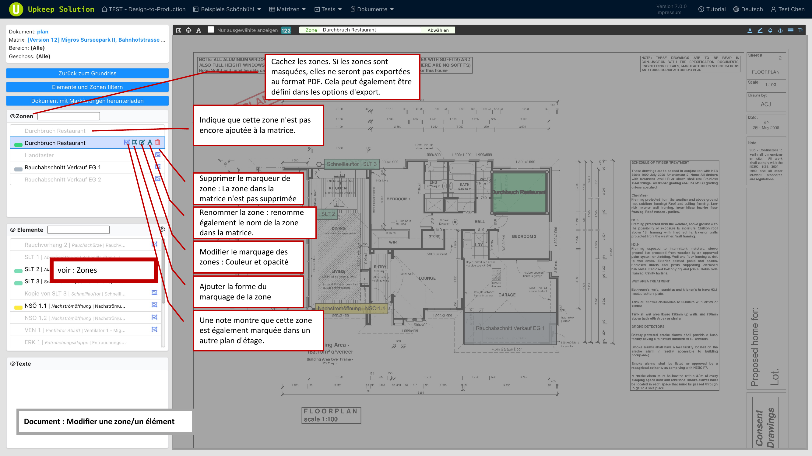 Modifier les zones et les elements